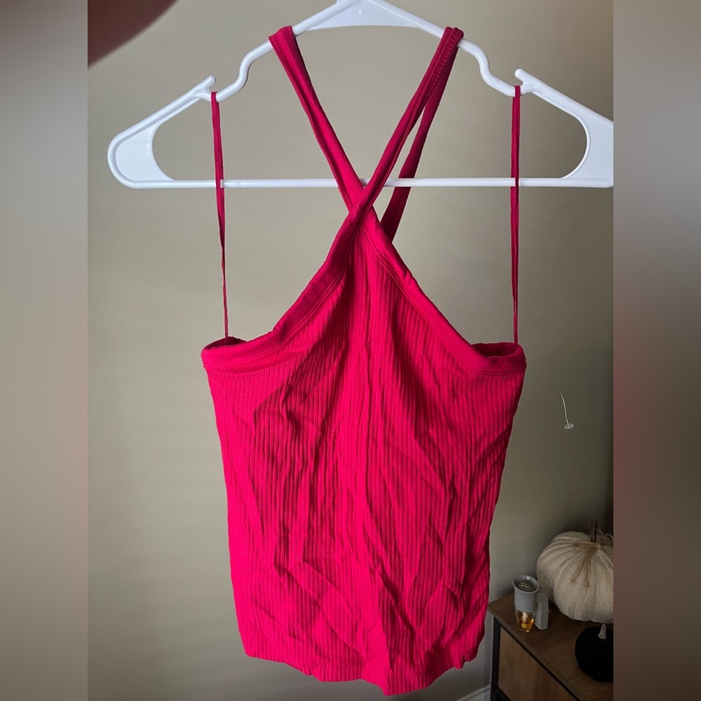 Old Navy Women's Bright Pink Ribbed Halter Top